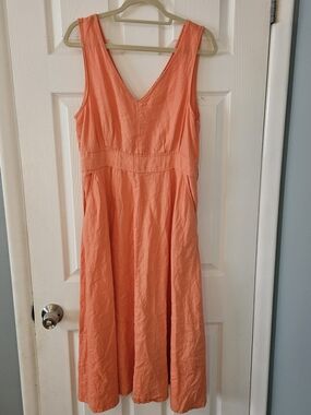 Joie Coral Linen V-Neck Sleeveless Midi Dress